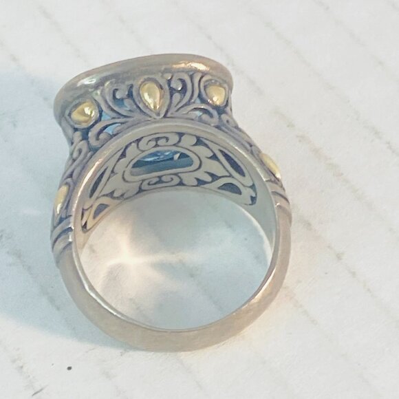 Vintage Sterling Silver & 18K Gold Ornate Gemstone Ring – BJC 925 18K - Picture 11 of 12